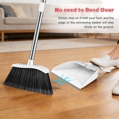 EZKEY Broom and Step-on Dustpan Set, 59-in Adjustable Long Handle White