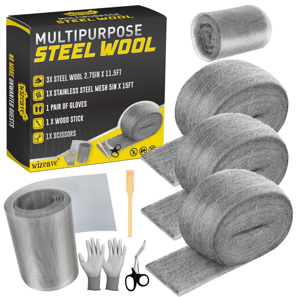 Steel Wool Mice Control 3 Pack 2.75 in x 11.5 Ft Steel Wool & 1 Pack 5 in x …