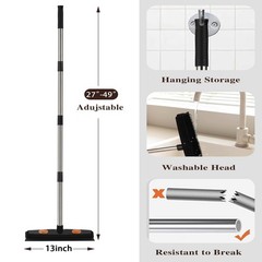 Pet Rubber Broom with 49inch Long Handle, Portable Detailing Lint Black
