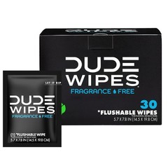 DUDE Wipes On-The-Go Unscented Travel – 30 30 Count (Pack of 1), White