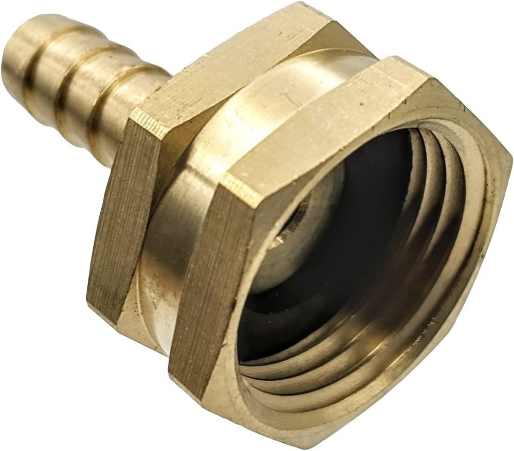 Brass Garden Hose Adapter Swivel 3/8 Barb x 3/4 GHT Female, Gold