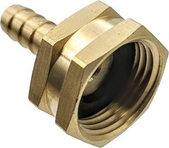 Brass Garden Hose Adapter Swivel 3/8 Barb x 3/4 GHT Female, Gold