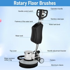 17″ Heavy-duty Commercial Floor Scrubber 1100W 175RPM Floor Machine w/3 Brushes