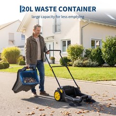Easily Walk-behind Hand Push Floor Sweeper 25.6″ Width 5 Gallon Waste Container