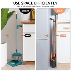 XXFLOWER Broom and Dustpan Set with Long Handle, Light Weight Orange