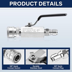 GALELEOPARD Ball Valve Pressure Washer, 3/8 Inch Quick Connect Black