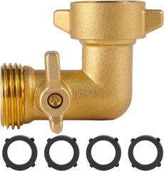 Xiny Tool 90 Degree Garden Hose Adapter with Shut Off Valves, 3/4″ Solid Brass G