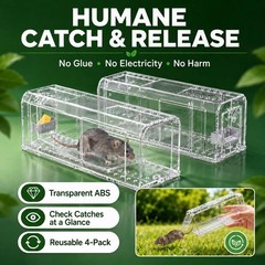 AOVSTOXIC Humane Mouse Traps for Home – Reusable No-Touch Live transparent