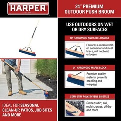 Harper 24 Inch Push Broom Stiff Bristles Premium Heavy Duty Outdoor Wet/Dry