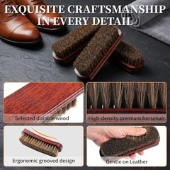 100% 7in Horsehair Shoe Brush Horse Hair Brush for Leather Boots Cleaning Polish