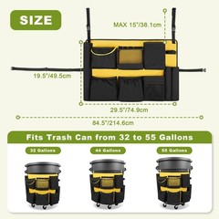 32-55 Gallon Trash Can Caddy Bag, Garbage Bin Apron Caddy with Multiple Pocke…