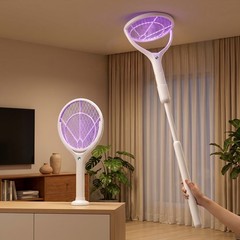 Electric Fly Swatter Racket Rechargeable Bug Zapper with Telescopic Extension，k