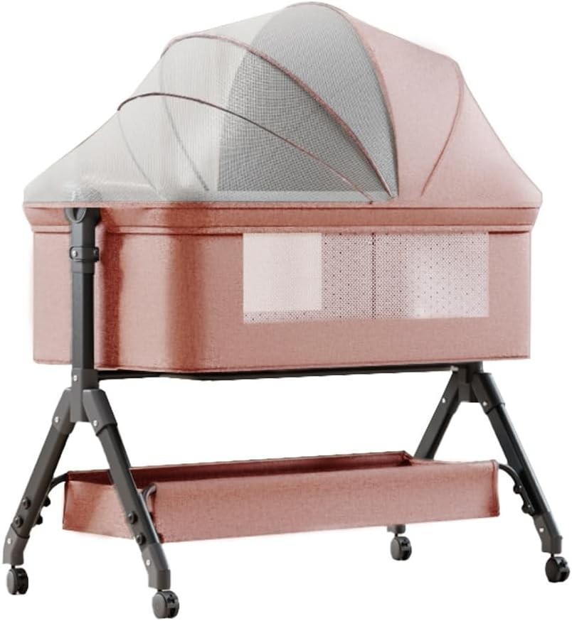 Baby Bassinet Bedside Sleeper, Adjustable Height, Grey Alloy Steel, Rectangular