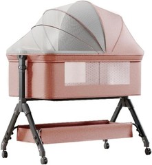 Baby Bassinet Bedside Sleeper, Adjustable Height, Grey Alloy Steel, Rectangular