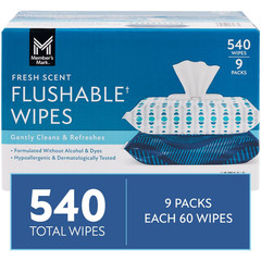 Member’s Mark Flushable Wipes, Scented, 540 Count – Hypoallergenic Fresh Scent