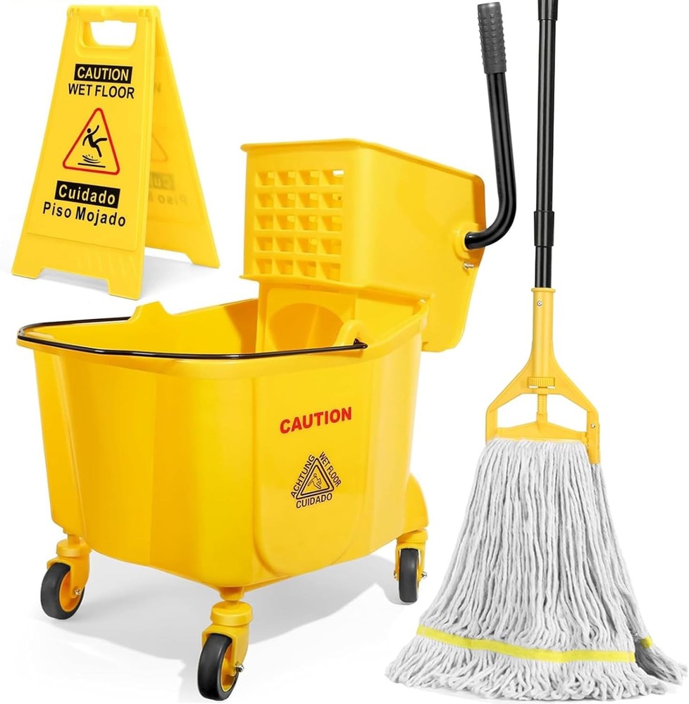 38 Qt Commercial Mop & Bucket Set with Side-Press Wringer, Wheels