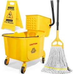 38 Qt Commercial Mop & Bucket Set with Side-Press Wringer, Wheels