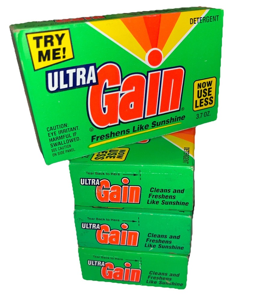 4 Ultra Gain Laundry Detergent 3.7 oz Sample Box 1991 Freshens Like Sunshine H3