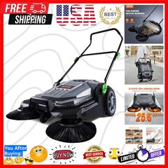 Walk-Behind Hand Push Floor Sweeper, 25.6″ Sweeping Width Floor Sweeper Manua…