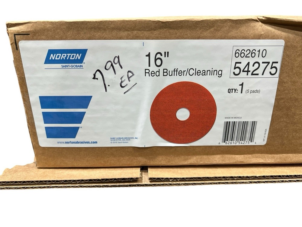 Norton 54275 16″ Red Buffer Polishing Pads High Gloss ( Box of 5 ) New-Sealed