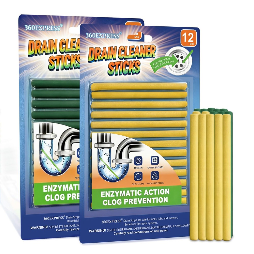 360EXPRESS Drain Cleaner and Deodorizer Sticks, 24 Pcs Enzyme 2 Pack