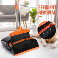 XXFLOWER Broom and Dustpan Set with Long Handle, Light Weight Orange