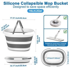 Collapsible Mop Bucket with Handle for Cleaning, 16L(4.2 Gallon) 16L, Gray