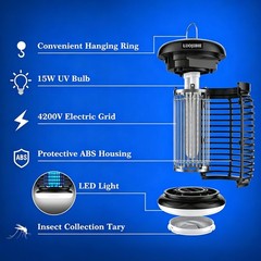 LUOJIBIE Bug Zapper Outdoor, Electric Mosquito Killer Fly Trap with Black