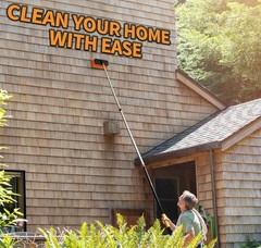 30FT House Cleaning Brush Set with 5-24FT Extension Pole, Window Squeegee,