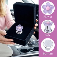 Hzopcw 3pcs Push Start Button Cover, Resin Flower Car Pink & Purple & White