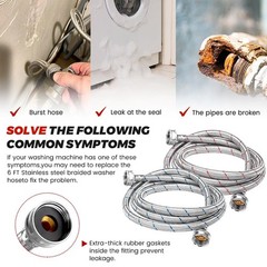 6Ft Stainless Steel Washing Machine Hose by Puxyblue for All Washers – 2 Pack…