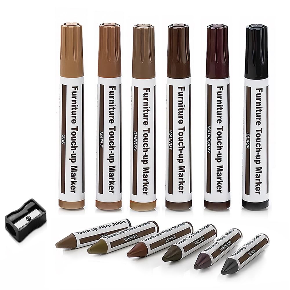Furniture Floor Scratch Repair Markers and Wax Sticks for 64 Ounce, 6 Colors