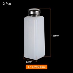 2pcs 17 Oz/500ml Alcohol Push Down Pump Dispenser Bottle Press, White