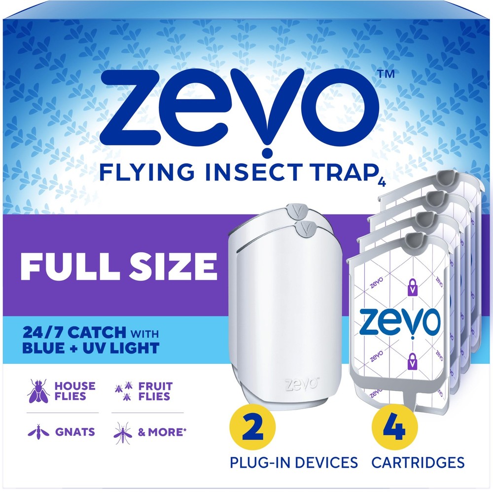 Zevo 2 Flying Insect Traps & 4 Refill 2 Devices & 4 Cartridges, White
