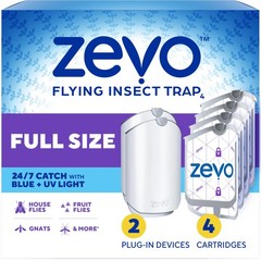 Zevo 2 Flying Insect Traps & 4 Refill 2 Devices & 4 Cartridges, White