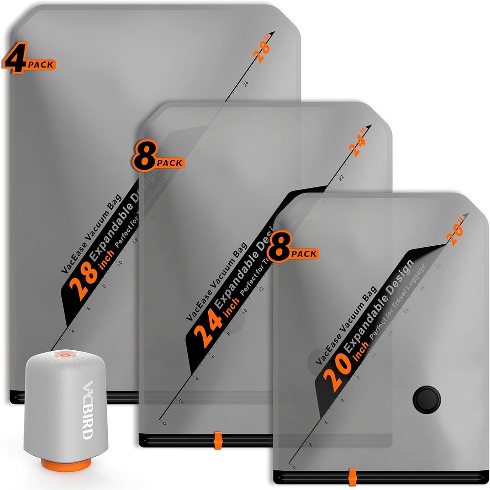 Rechargeable Wireless Pump Travel Storage Bags Set – 20 Pack Portable Space