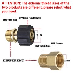 M MINGLE Pressure Washer 2# M22 15mm Female to 14mm Male, Copper Yellow