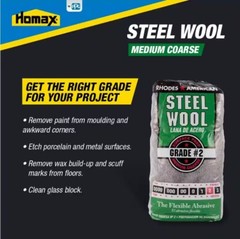 Homax Rhodes American Steel Wool Medium Coarse Grade #2 – 12 Pad