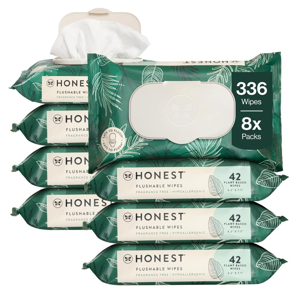 The Honest Company Flushable Wipes for 42 Count (Pack of 8), Tropical Leaves