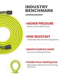 POHIR 25ft Pressure Washer Hose – 4000 PSI High Pressure Replacement Hose, M2…