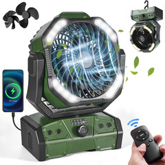 40000Mah Camping Fan with LED Light, Battery Operated Oscillating Desk Fan with