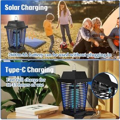 4500V Solar Bug Zapper Outdoor, Mosquito Zapper Waterproof Electric Fly Zapper N