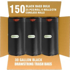 Beidou-Pac 30 Gallon Trash Bags Drawstring 150 Count Bulk Black Unscented Heavy