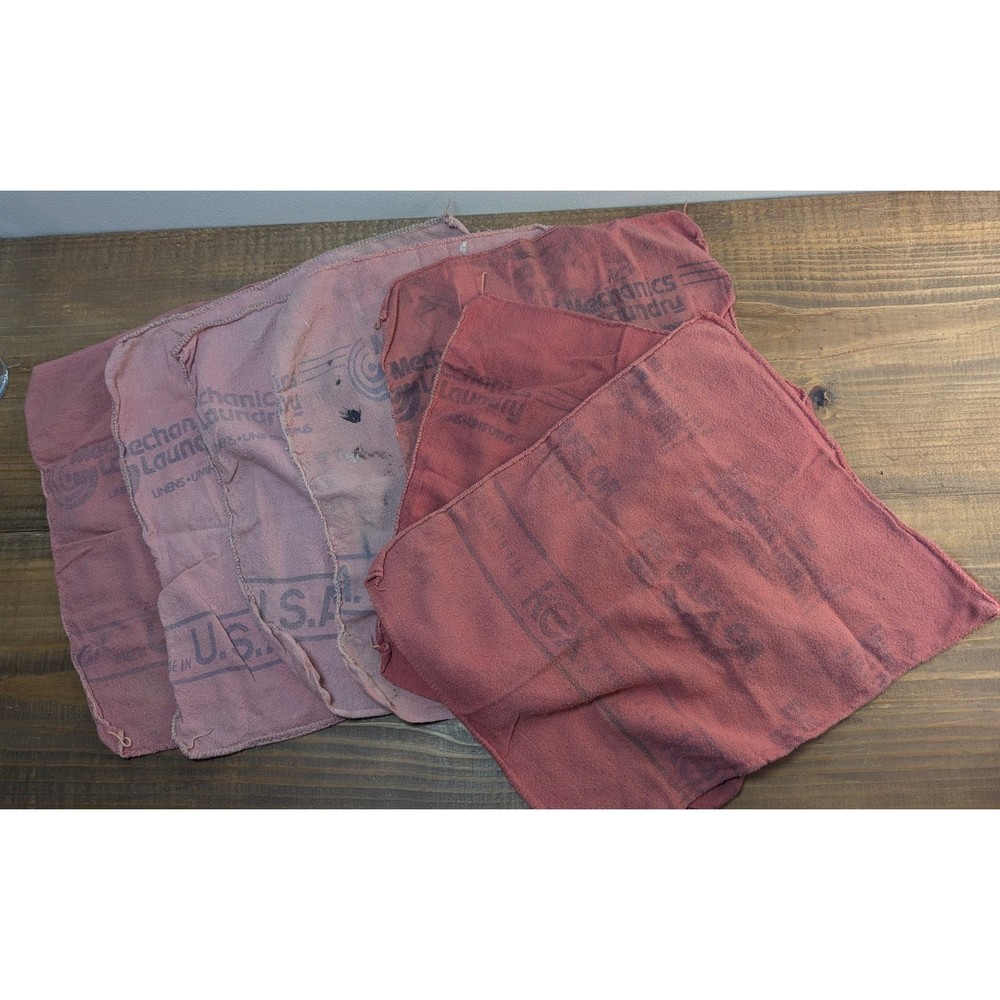 Lot of 7 Used Red Vintage Mechanic Shop Rags Kex Mechanics Laundry Made USA