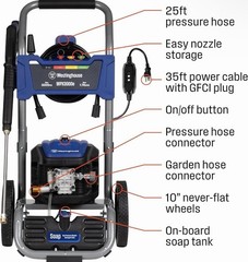 Westinghouse WPX3000e Electric Pressure Washer 3000 PSI 1.76 GPM 25ft Hose Soap…