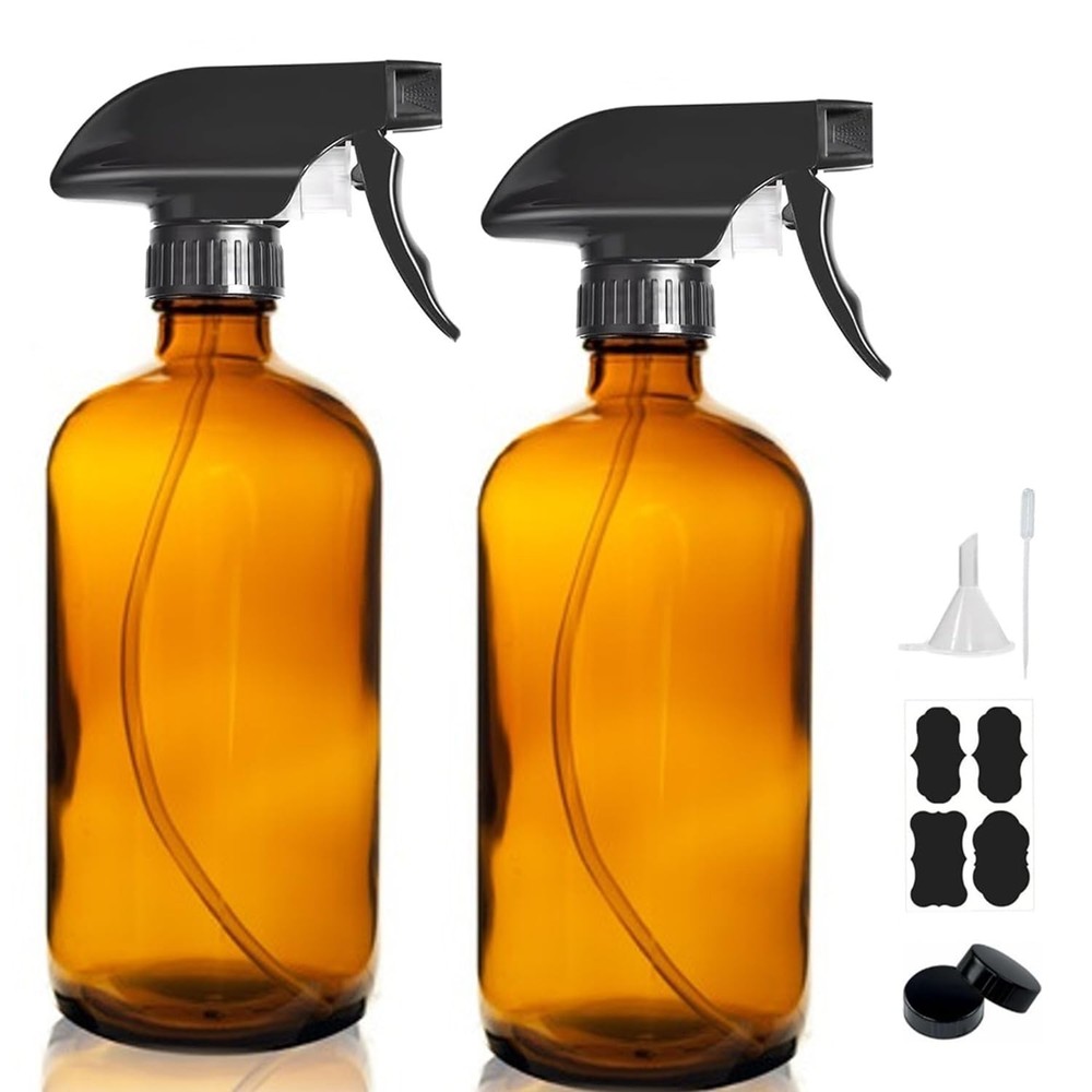 HAOERMEI 16oz Amber Glass Spray Bottles,2-Pack Refillable 16 Ounces,