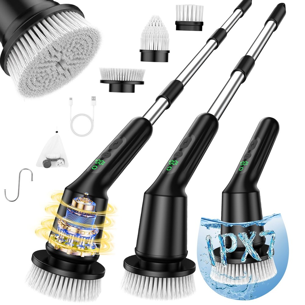 Electric Spin Scrubber for Cleaning Bathroom, Shower Scrubber Rotary Floor Br…