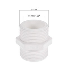 uxcell Pipe Fitting, G1-1/4 Male Thread, Hex Nipple Tube G1-1/4, White
