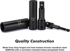 25PCS 1/2″ Drive Impact Socket Set, Deep, Cr-V Steel, 6 Point, Metric&Sae, 12Mm