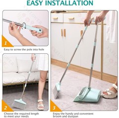 XXXFLOWER Broom and Dustpan Set 55″ Long Handle for Home Bluish Green